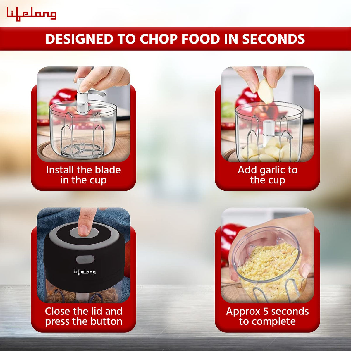 Lifelong USB Rechargeable Wireless Electric Chopper